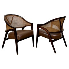 Edward Wormley for Dunbar Y Back Captains Chairs - Rosewood + Leather + Cane