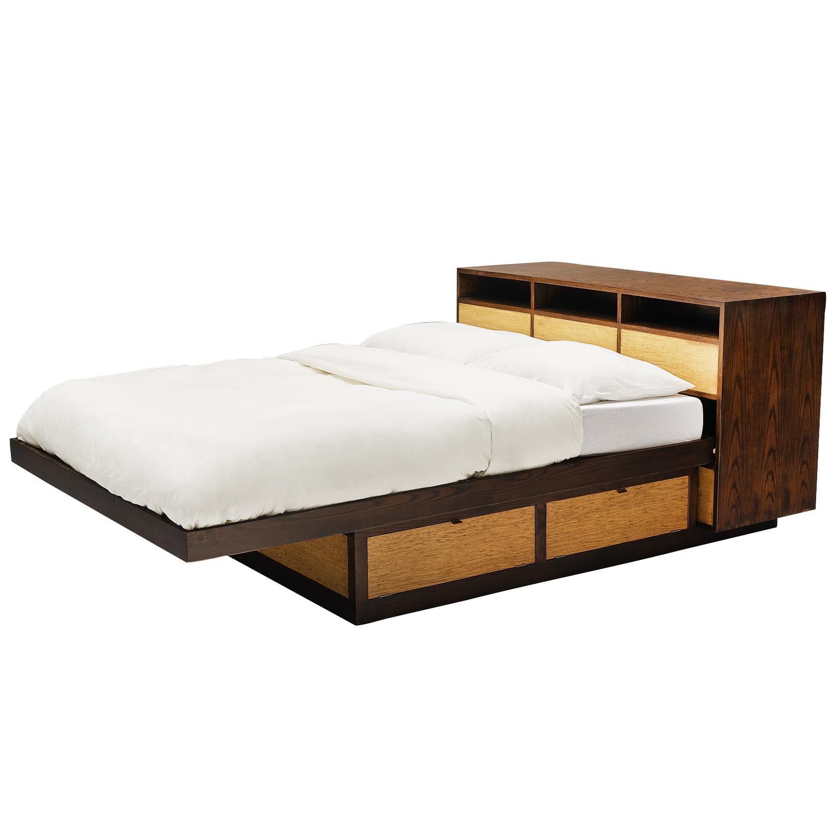 Edward Wormley Free-Standing Queen Size Bed with Drawers 