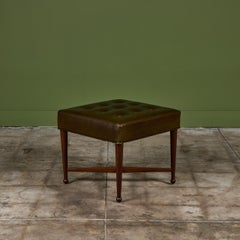 Edward Wormley Green Leather Ottoman for Dunbar