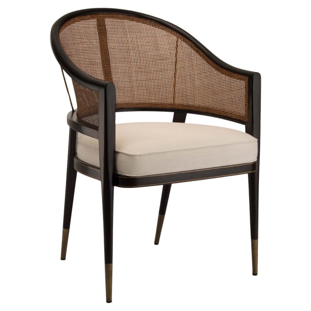 Edward Wormley Inspired Wood Grasse Chair with Round Cane Back and Brass  Details For Sale at 1stDibs