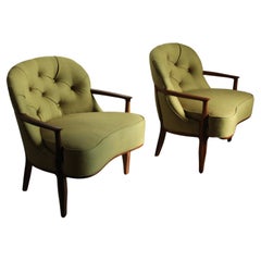 Edward Wormley "Janus" Lounge Chairs in Chartreuse Linen for Dunbar, 1950s