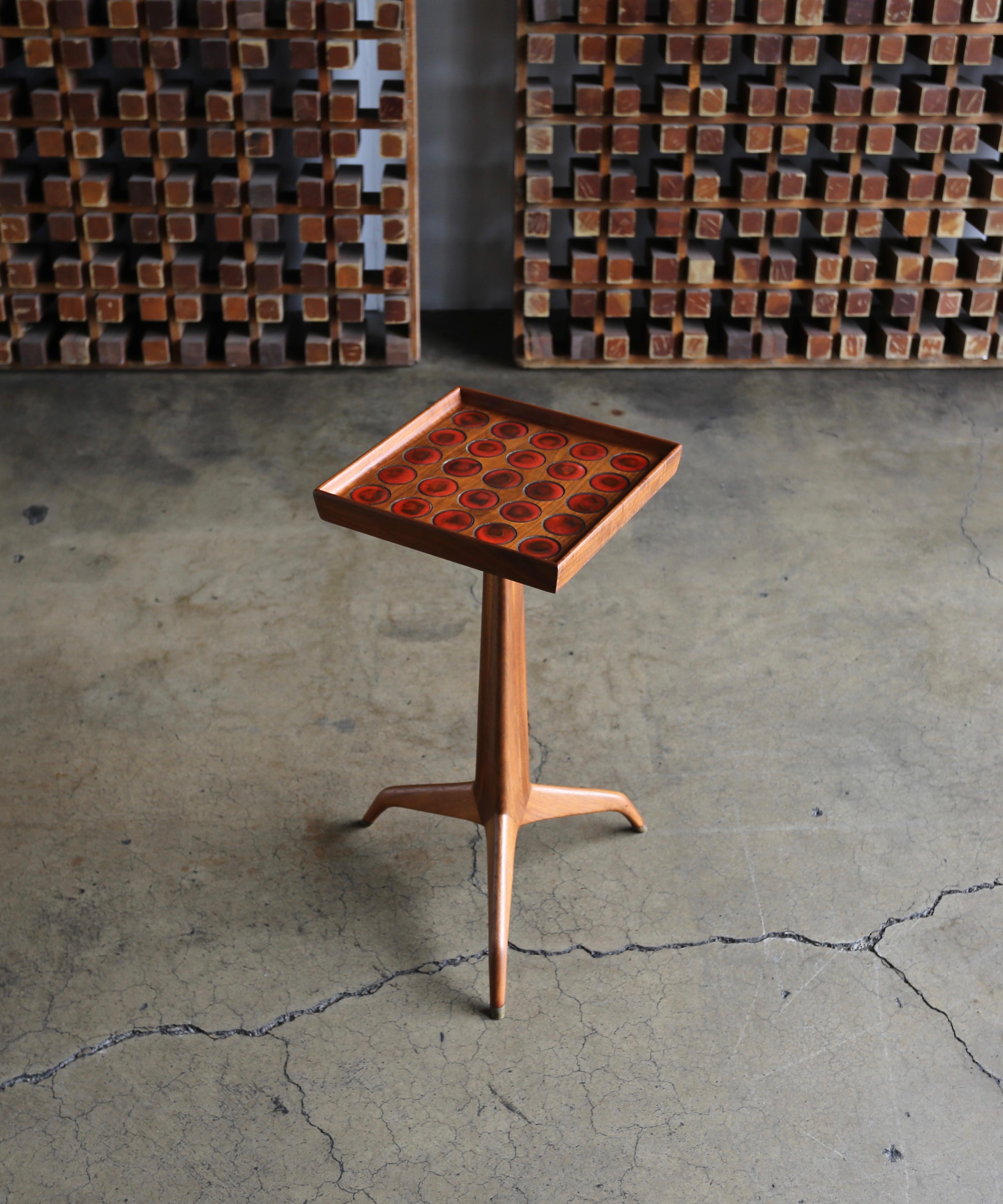 Edward Wormley Janus occasional table with Natzler tiles for Dunbar. Model 6047, circa 1960. 

The tabletop surface measures: 11.13