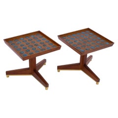 Edward Wormley "Janus" Occasional Tables with Natzler Tiles for Dunbar in Walnut