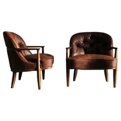 Edward Wormley Leather "Janus" Lounge Chairs for Dunbar, 1950s