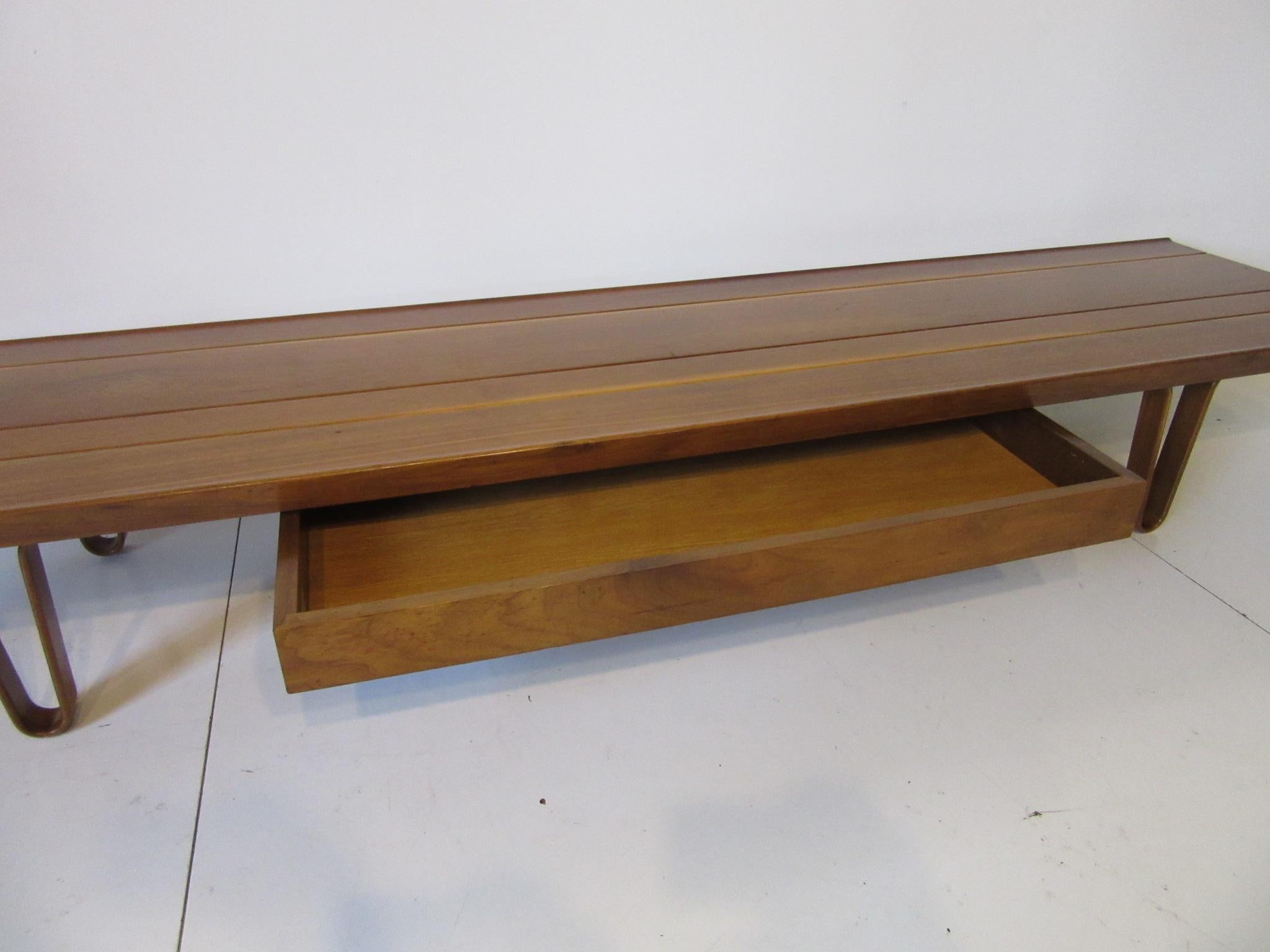 Mid Century Edward Wormley Long John Bench with Drawer by Dunbar In Good Condition In Cincinnati, OH