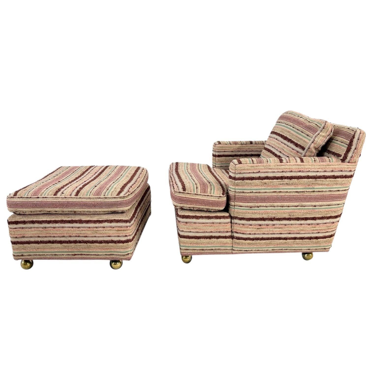 Edward Wormley Lounge Chair and Ottoman for Dunbar, 1960’s.  Chair and ottoman are on casters and also original upholstery.
Measure 29” tall 29” wide 37” deep, seat height 16.6” 22” deep
Ottoman 16” tall 29” wide 24” deep