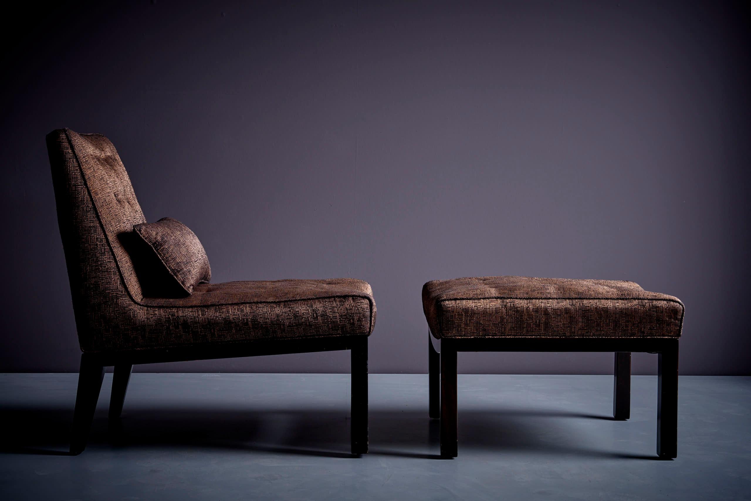 Edward Wormley Silla de salón con otomana by Dunbar, EE.UU. Años 60 mediados del siglo XX en venta