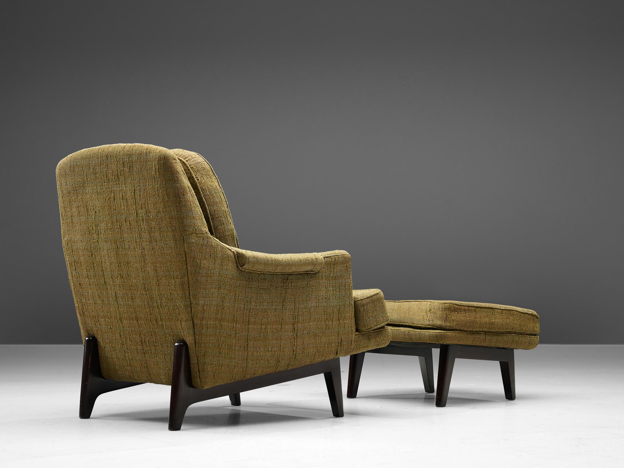 Mid-Century Modern Edward Wormley Lounge Chair with Ottoman in Green Upholstery