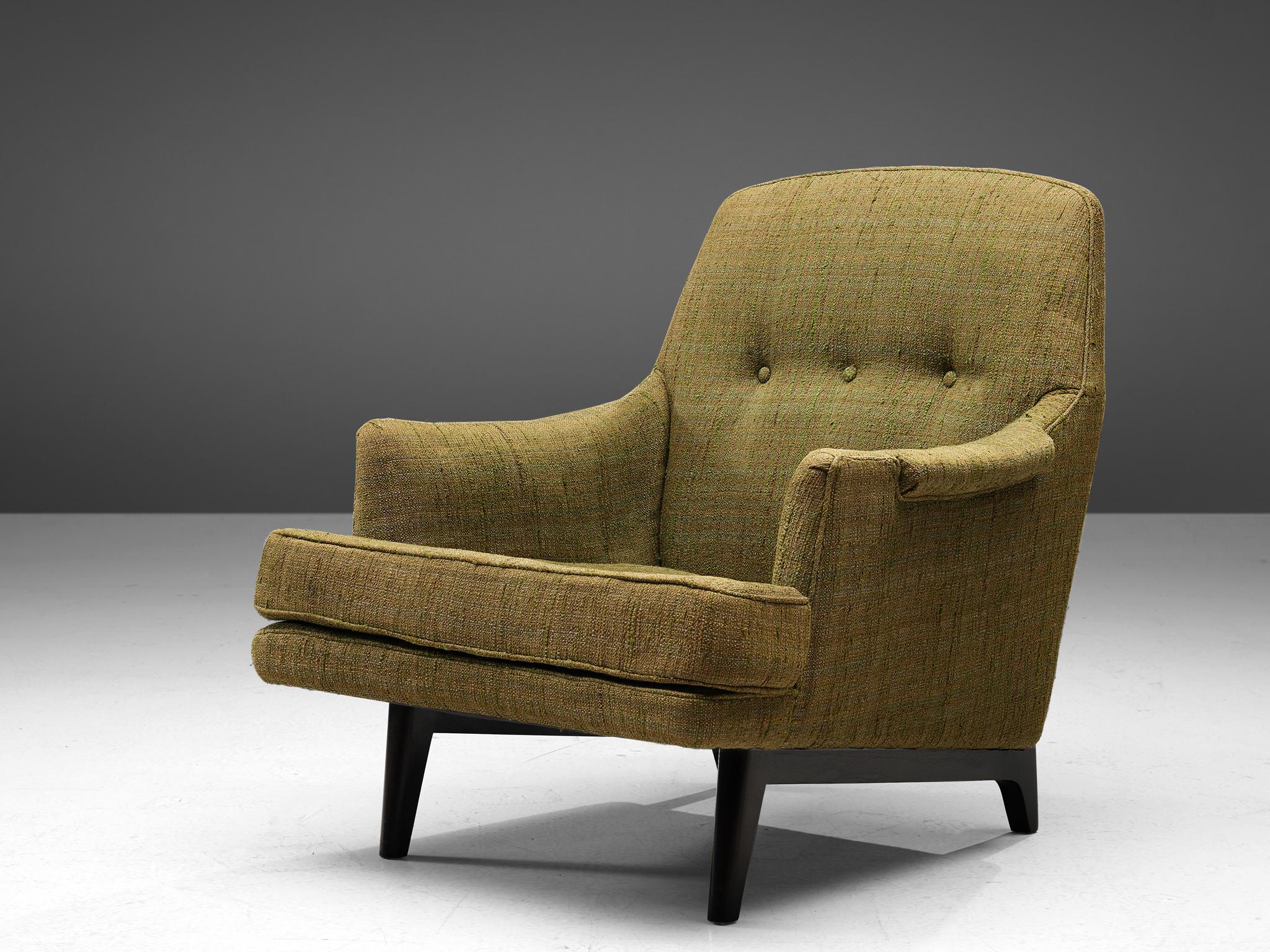 Edward Wormley Lounge Chair with Ottoman in Green Upholstery In Good Condition In Waalwijk, NL