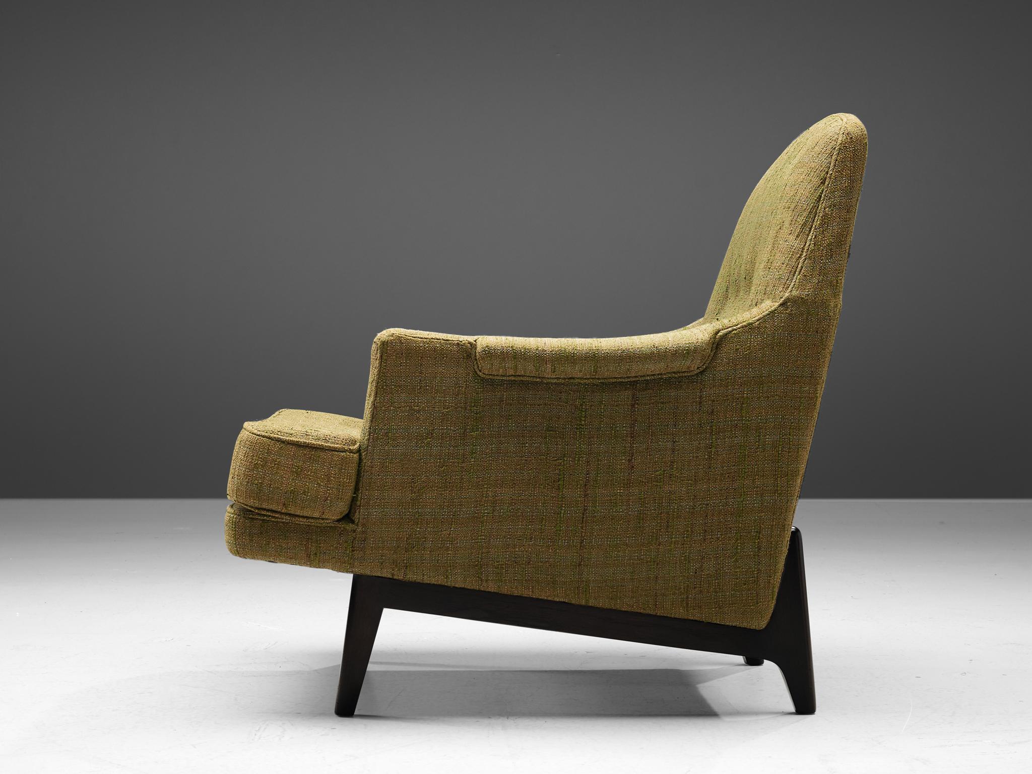 Mid-20th Century Edward Wormley Lounge Chair with Ottoman in Green Upholstery