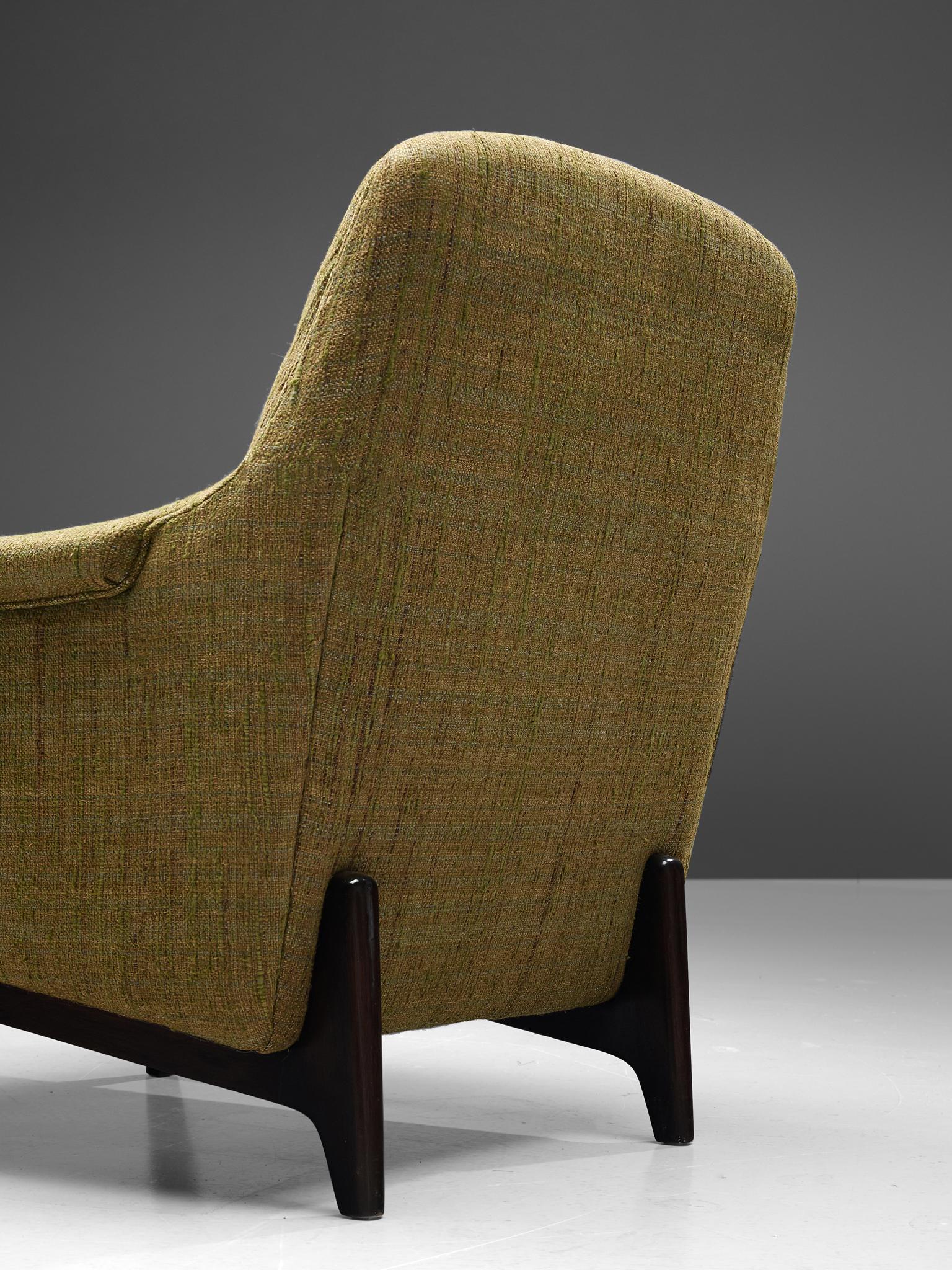 Fabric Edward Wormley Lounge Chair with Ottoman in Green Upholstery
