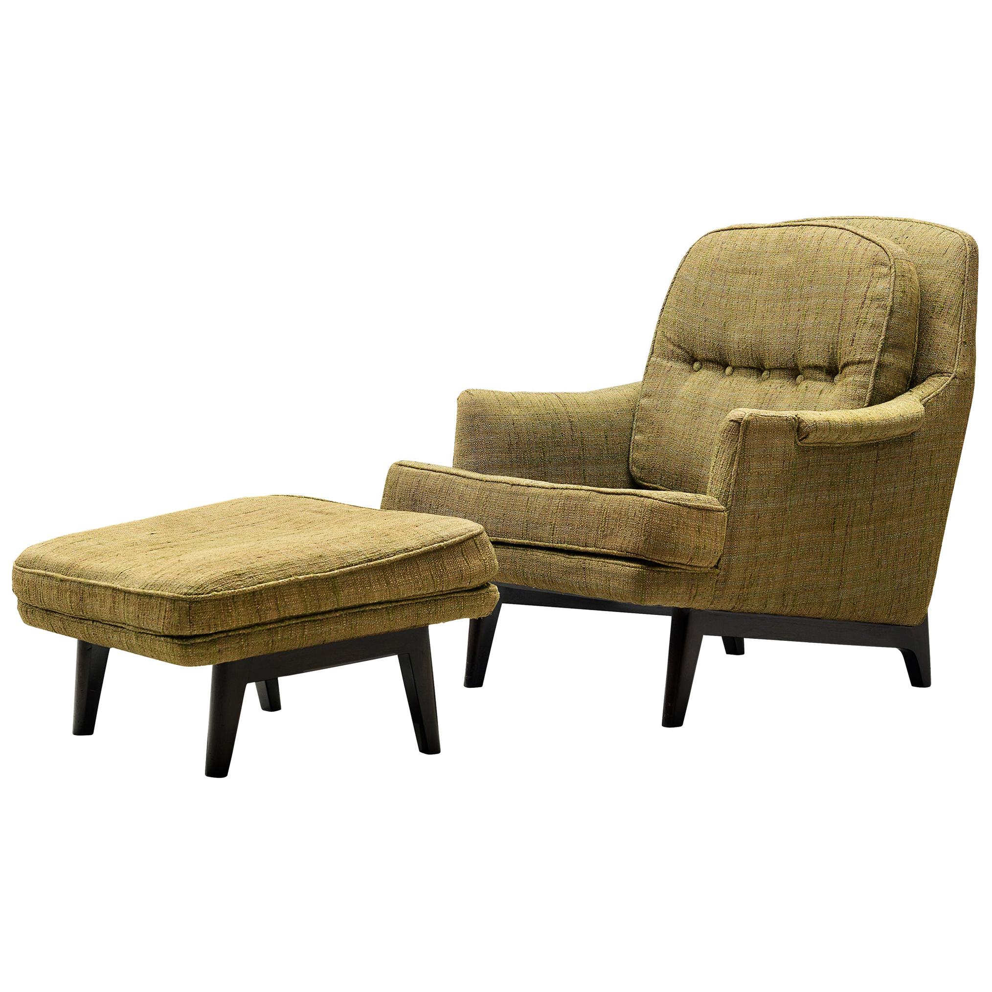 Edward Wormley Lounge Chair with Ottoman in Green Upholstery