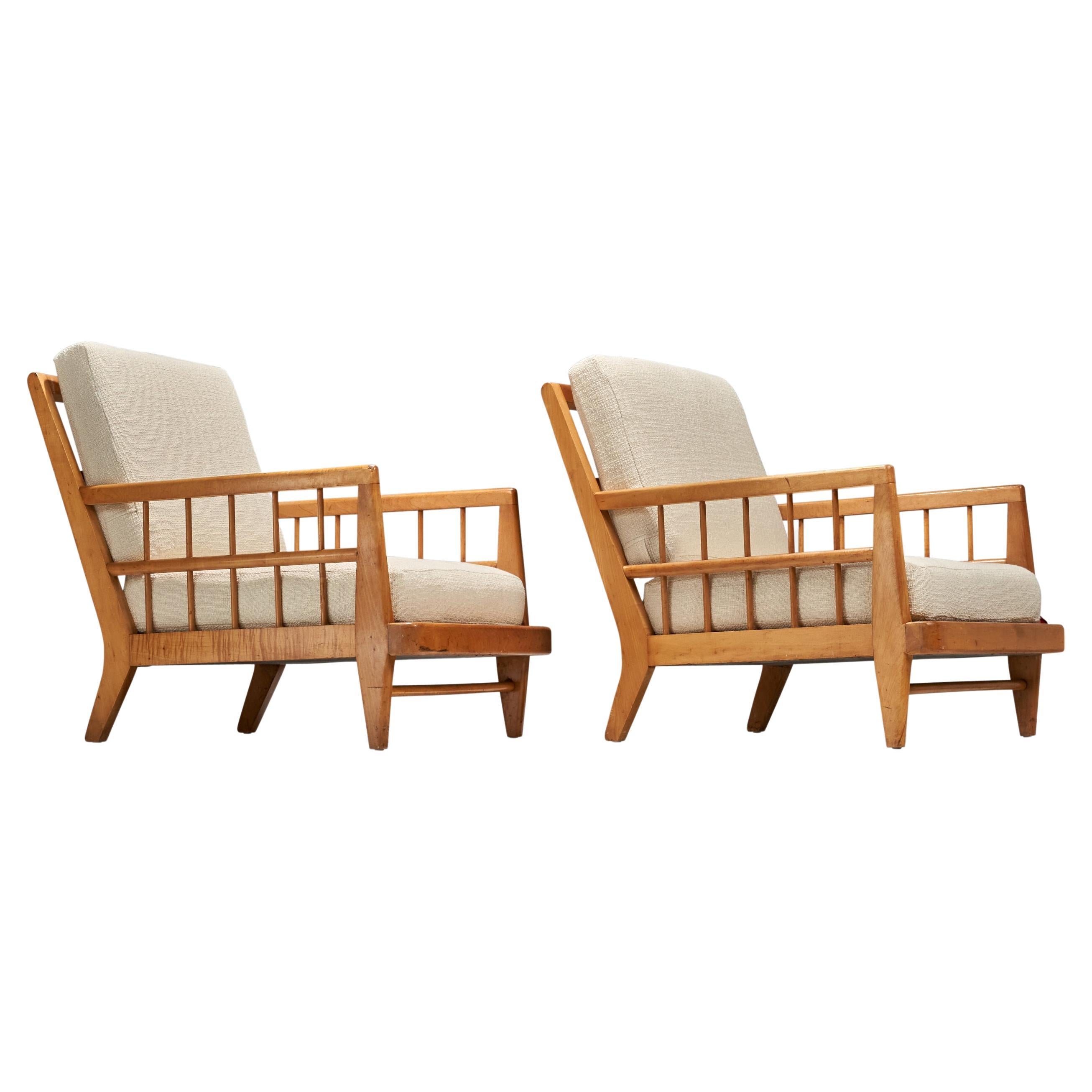 Edward Wormley, Lounge Chairs, Beech, Fabric, Drexel, United States, 1940s For Sale