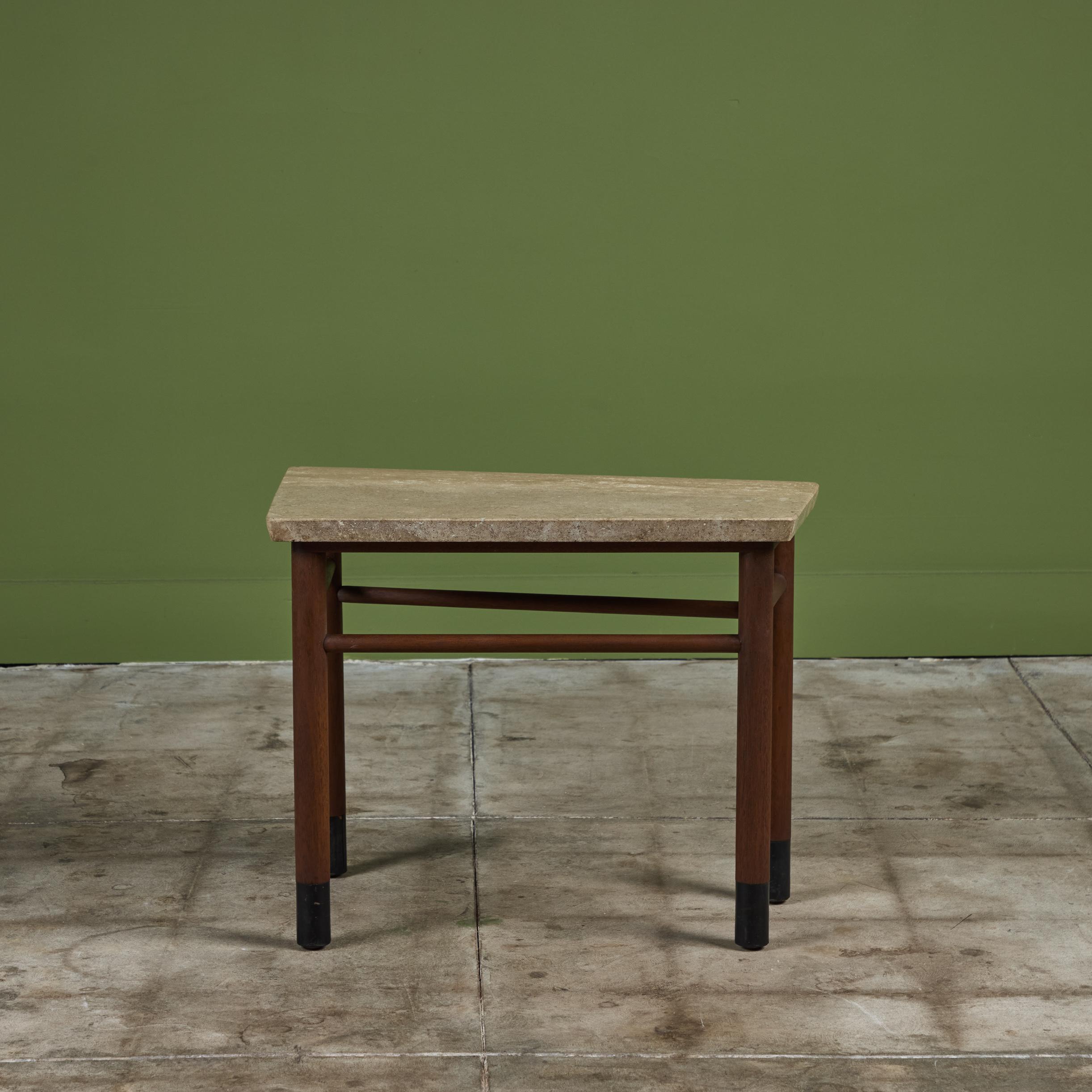 Mahogany Edward Wormley Marble Top Wedge Side Table for Dunbar For Sale