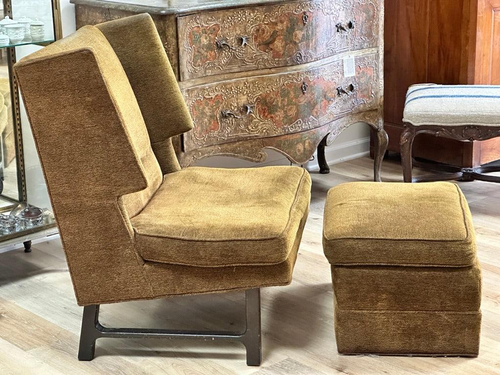 American Edward Wormley Mid-Century Modern High Back Wing Chair and Ottoman