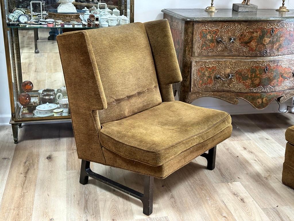Edward Wormley Mid-Century Modern High Back Wing Chair and Ottoman In Good Condition In Doylestown, PA