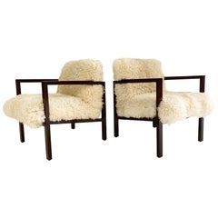 Edward Wormley Model 406 Chairs in California Sheepskin, Pair