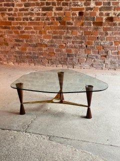 Edward Wormley Model 5309 Brass, Walnut & Glass Coffee Table by Dunbar, USA 1955