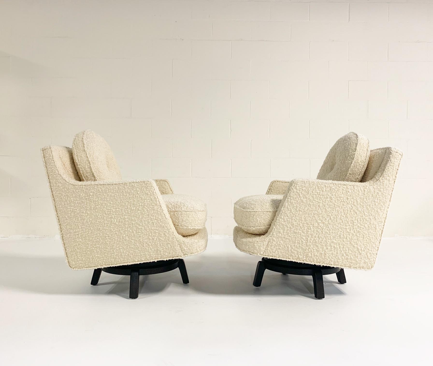 Edward Wormley Model 5609 Swivel Lounge Chairs in Schumacher Boucle, Pair 1