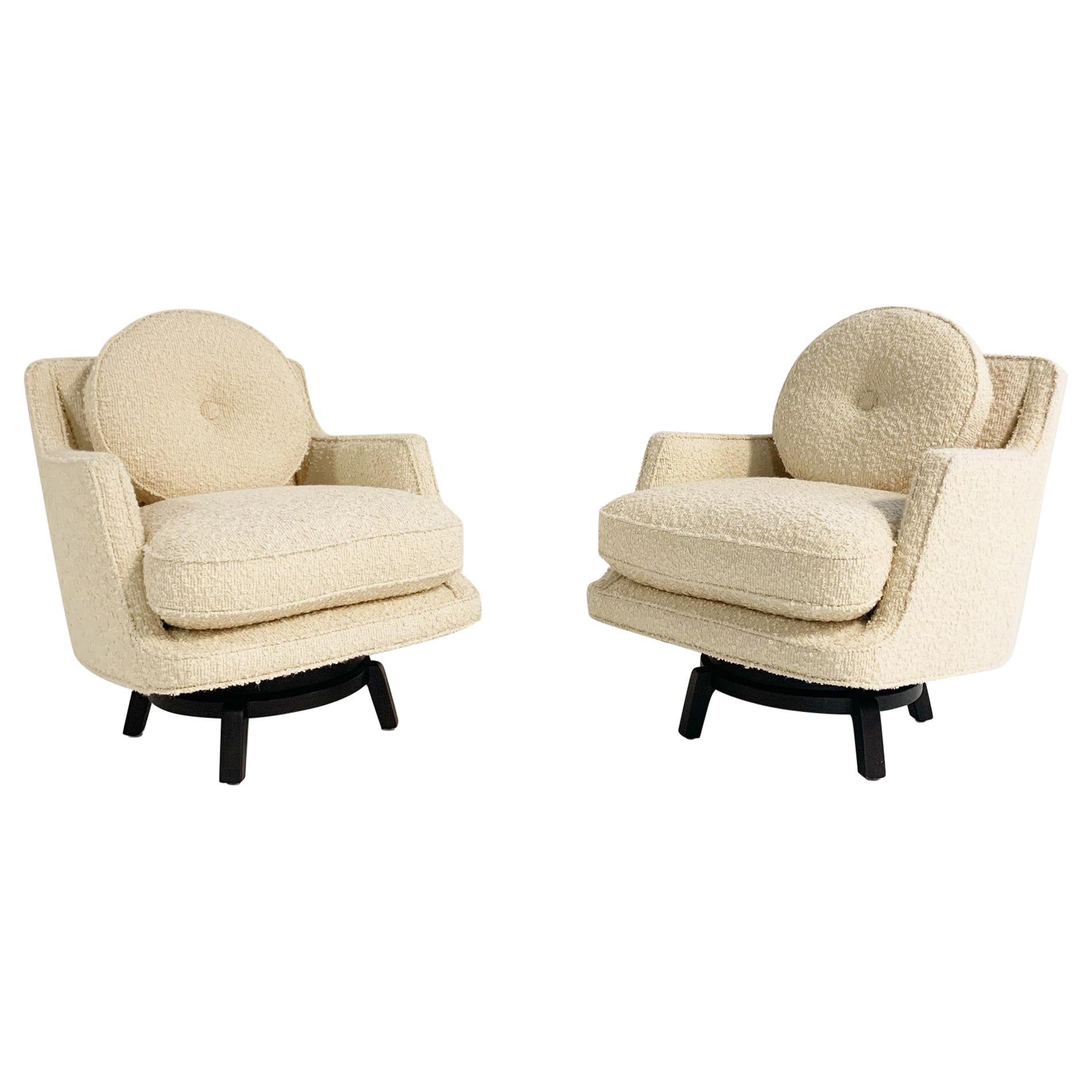 Edward Wormley Model 5609 Swivel Lounge Chairs in Schumacher Boucle, Pair
