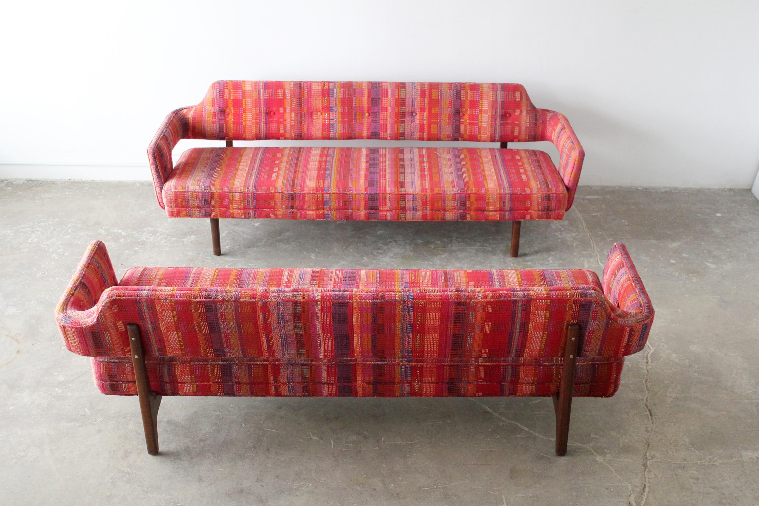 Mid-Century Modern Edward Wormley Open Back Sofas for Dunbar Original Dorothy Liebes Woven Textile