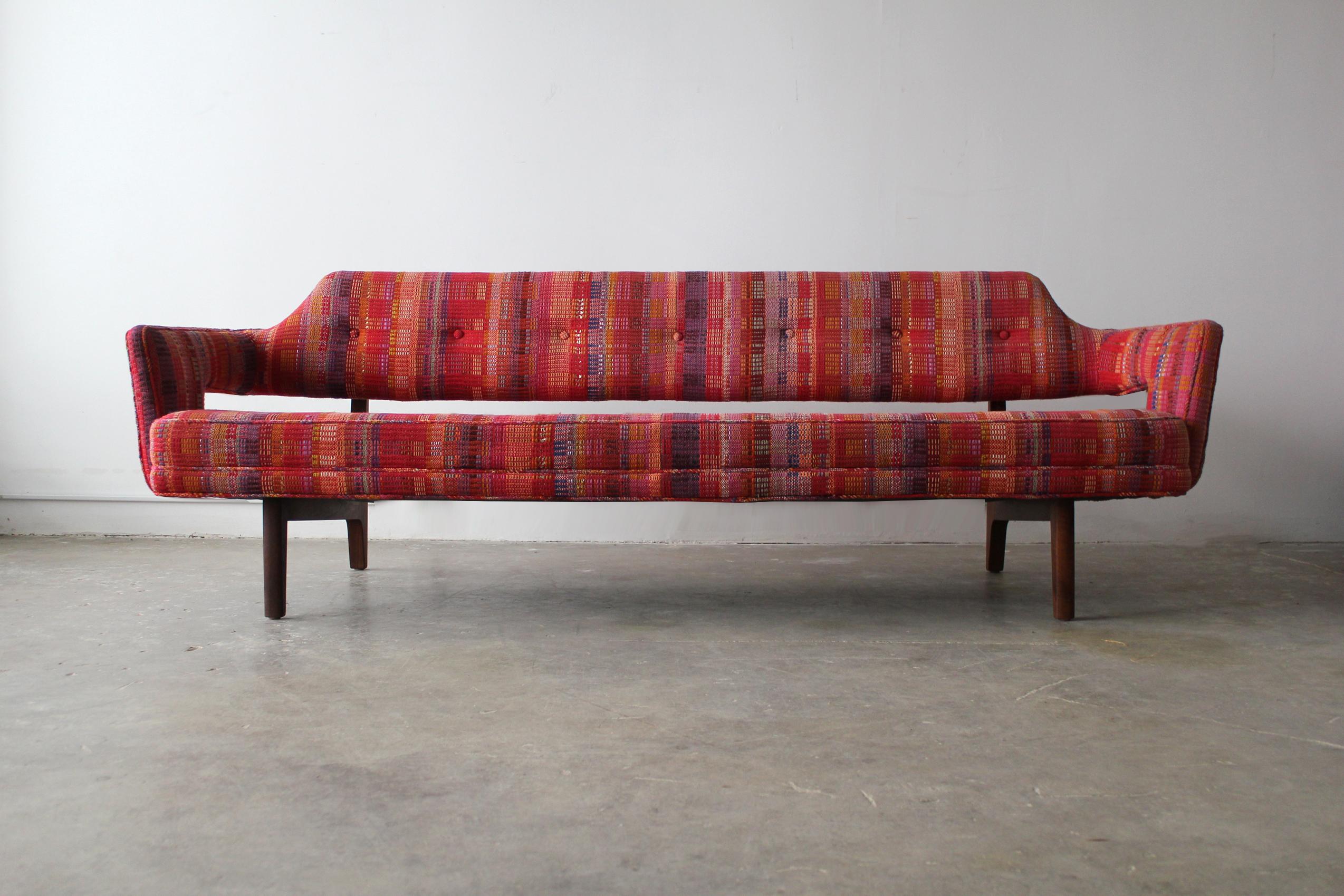 American Edward Wormley Open Back Sofas for Dunbar Original Dorothy Liebes Woven Textile