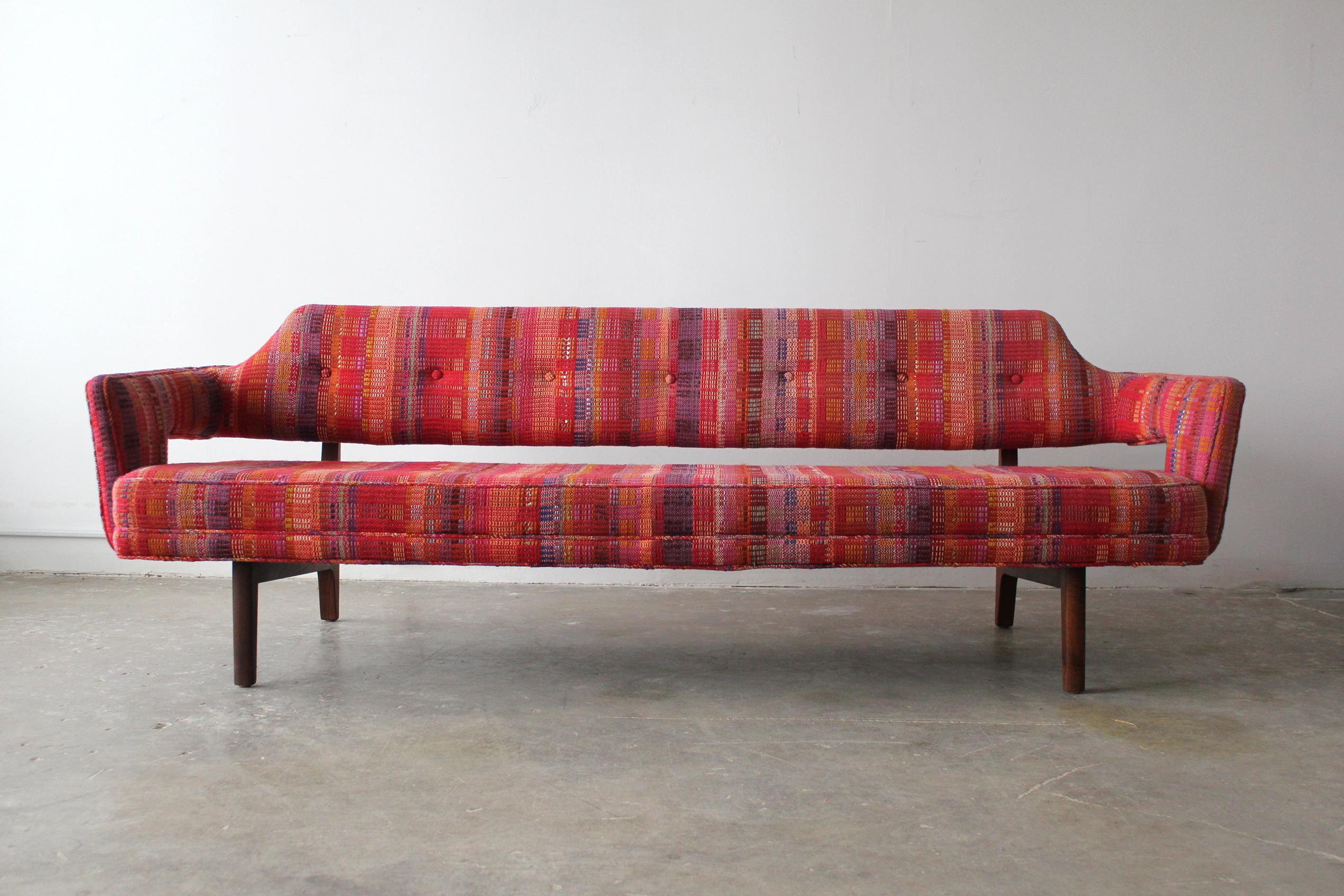 Edward Wormley Open Back Sofas for Dunbar Original Dorothy Liebes Woven Textile In Good Condition In Dallas, TX