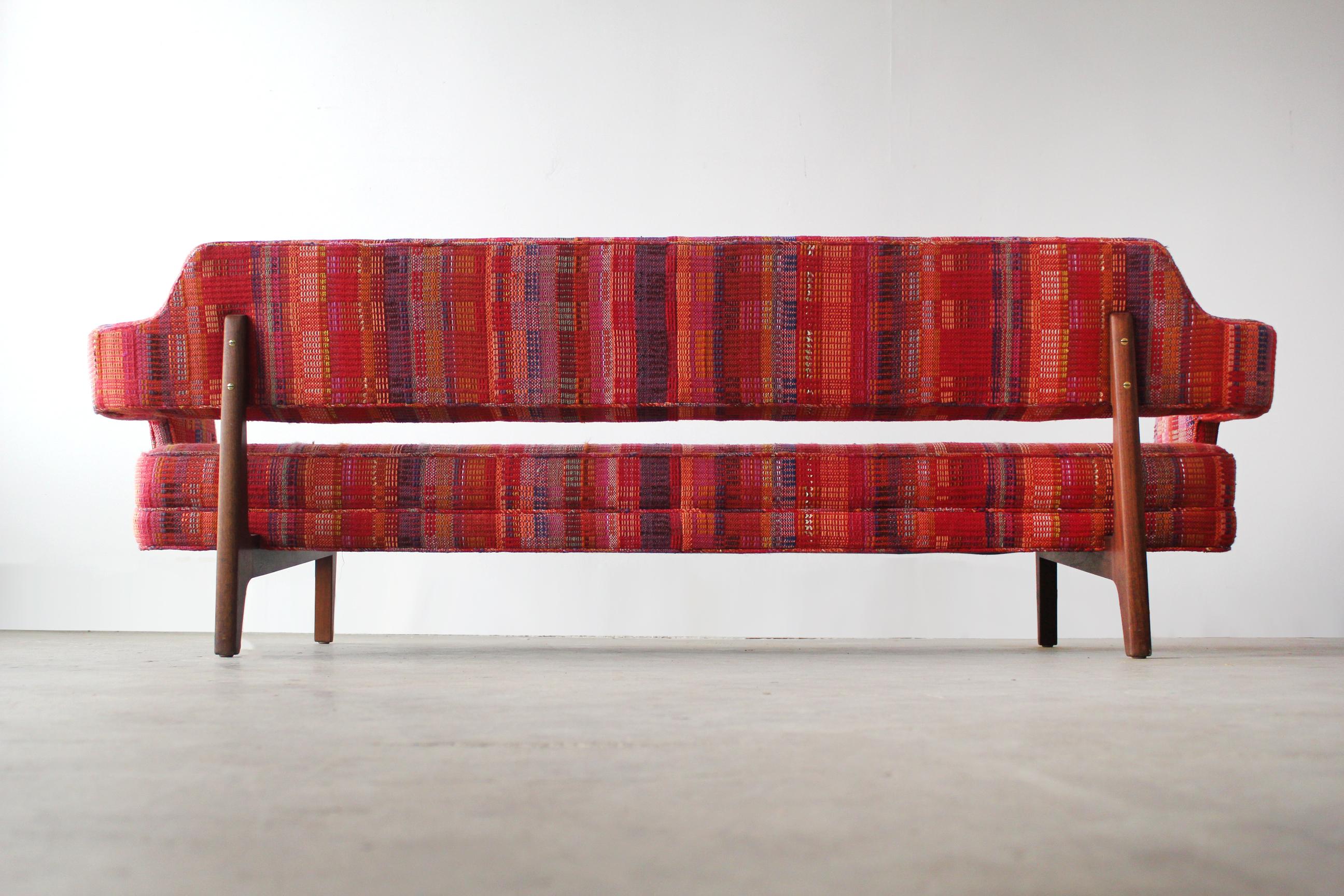 20th Century Edward Wormley Open Back Sofas for Dunbar Original Dorothy Liebes Woven Textile