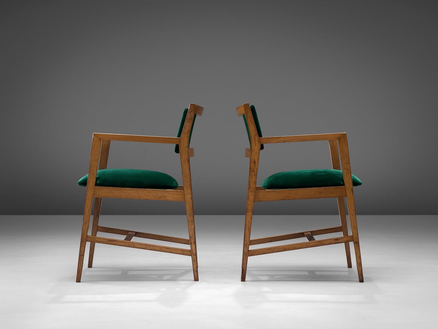 Mid-Century Modern Edward Wormley Pair of Armchairs in Green Velvet Upholstery For Sale