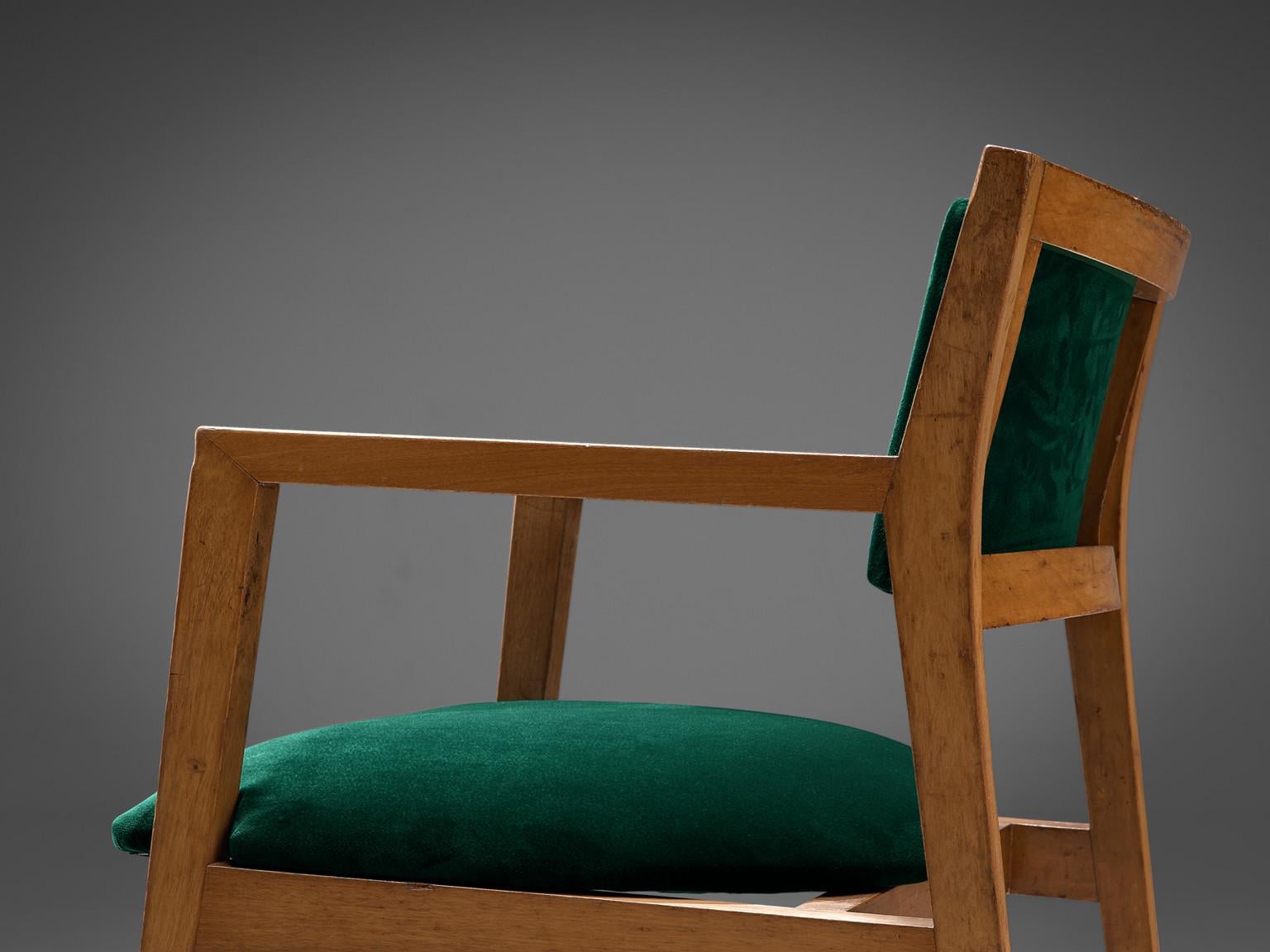 American Edward Wormley Pair of Armchairs in Green Velvet Upholstery For Sale