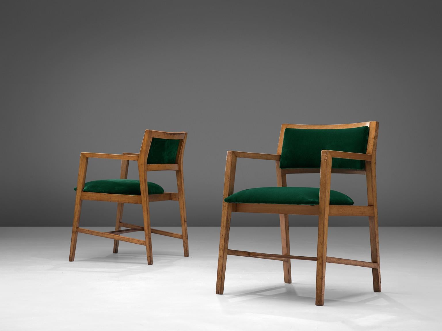 Edward Wormley Pair of Armchairs in Green Velvet Upholstery In Good Condition For Sale In Waalwijk, NL