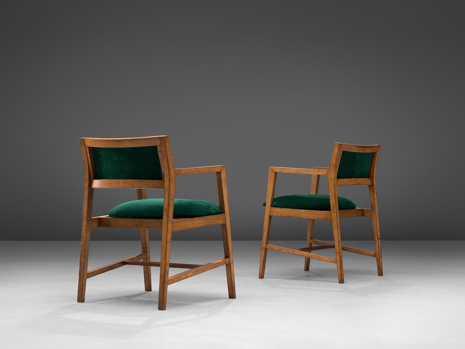 Mid-20th Century Edward Wormley Pair of Armchairs in Green Velvet Upholstery For Sale