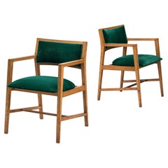 Edward Wormley Pair of Armchairs in Green Velvet Upholstery