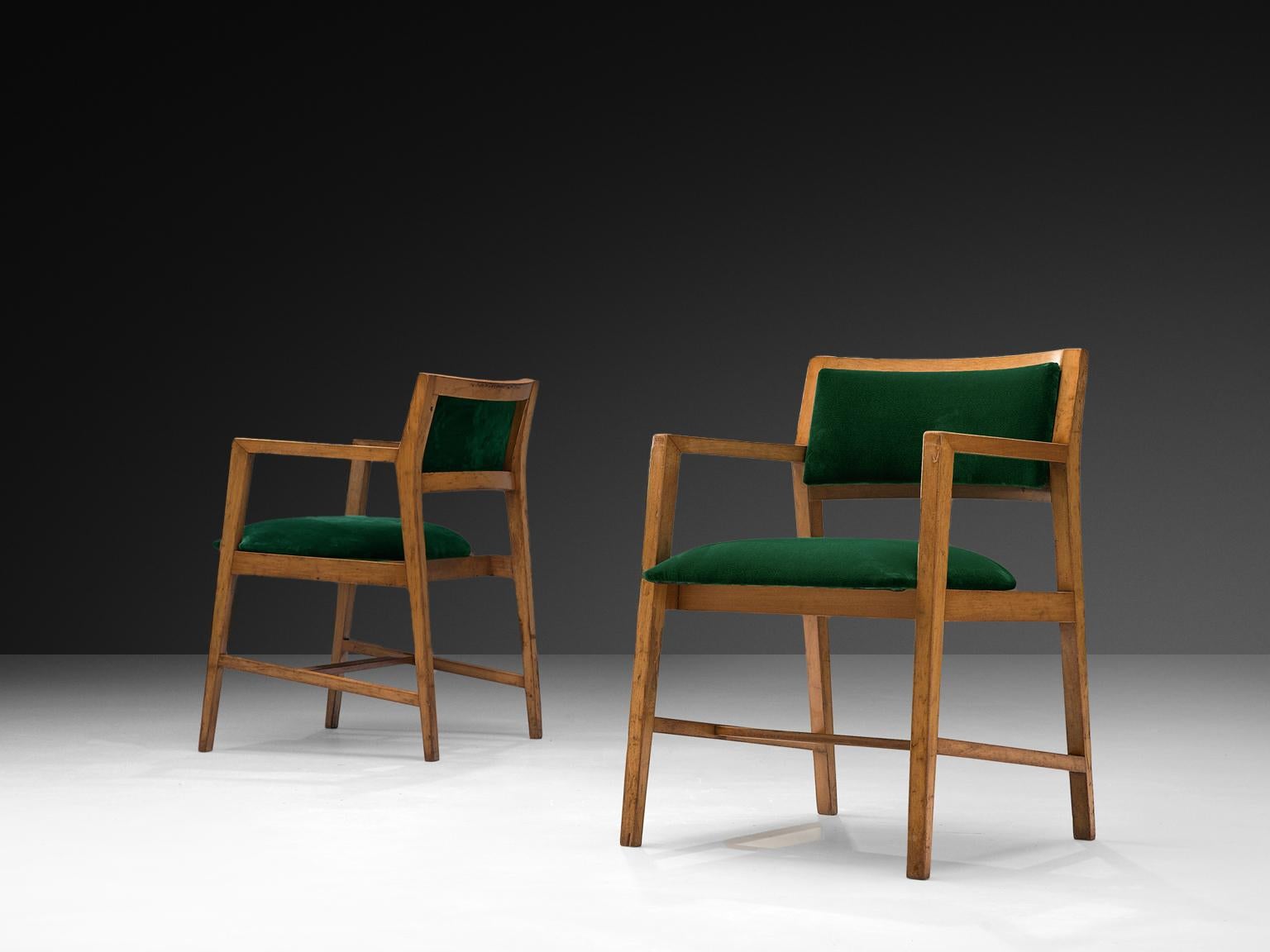 Mid-Century Modern Edward Wormley Pair of Armchairs in Green Velvet Upholstery For Sale