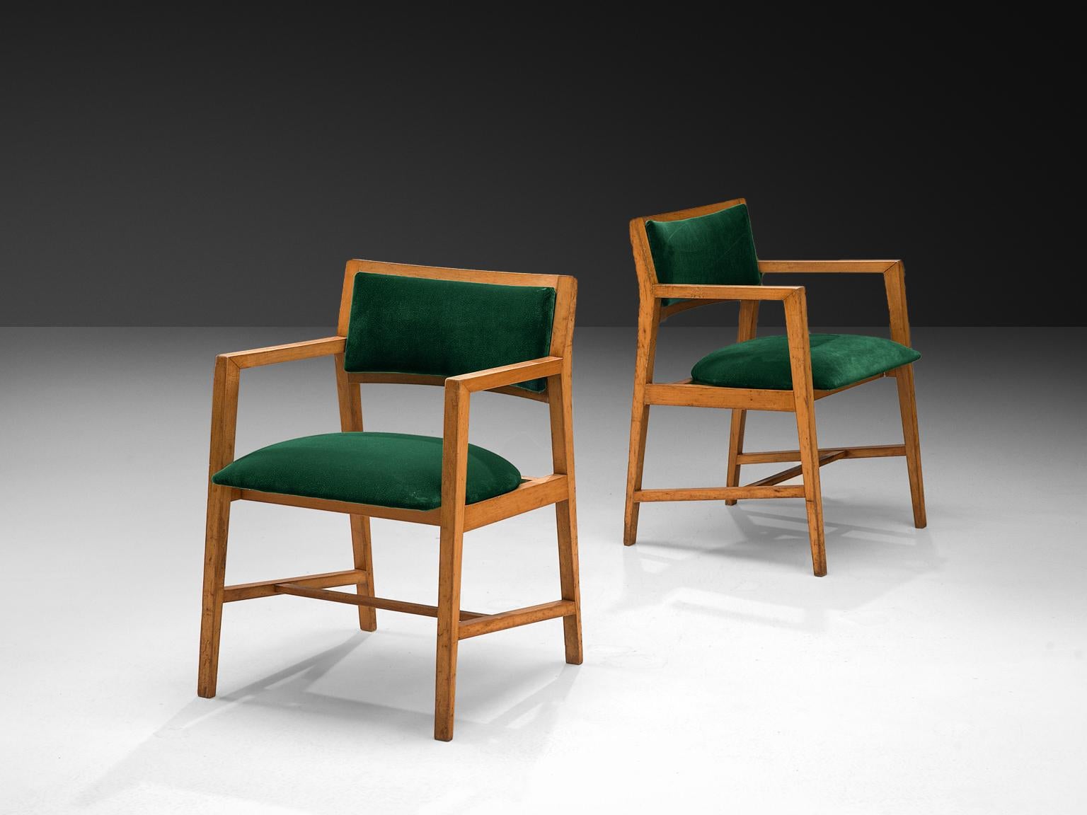 Edward Wormley Pair of Armchairs in Green Velvet Upholstery In Good Condition For Sale In Waalwijk, NL