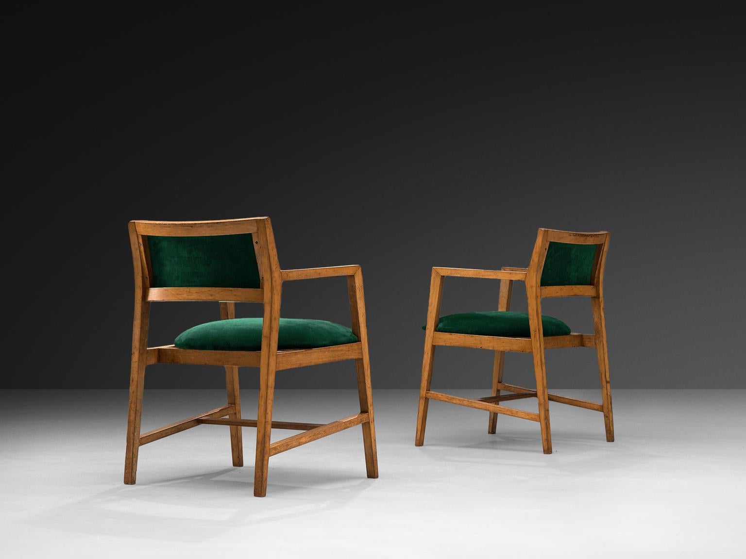 Edward Wormley Pair of Armchairs in Green Velvet Upholstery For Sale 1