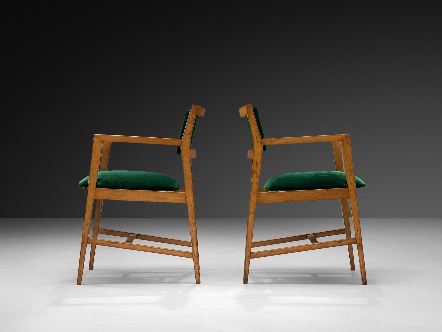 Edward Wormley Pair of Armchairs in Green Velvet Upholstery For Sale 3
