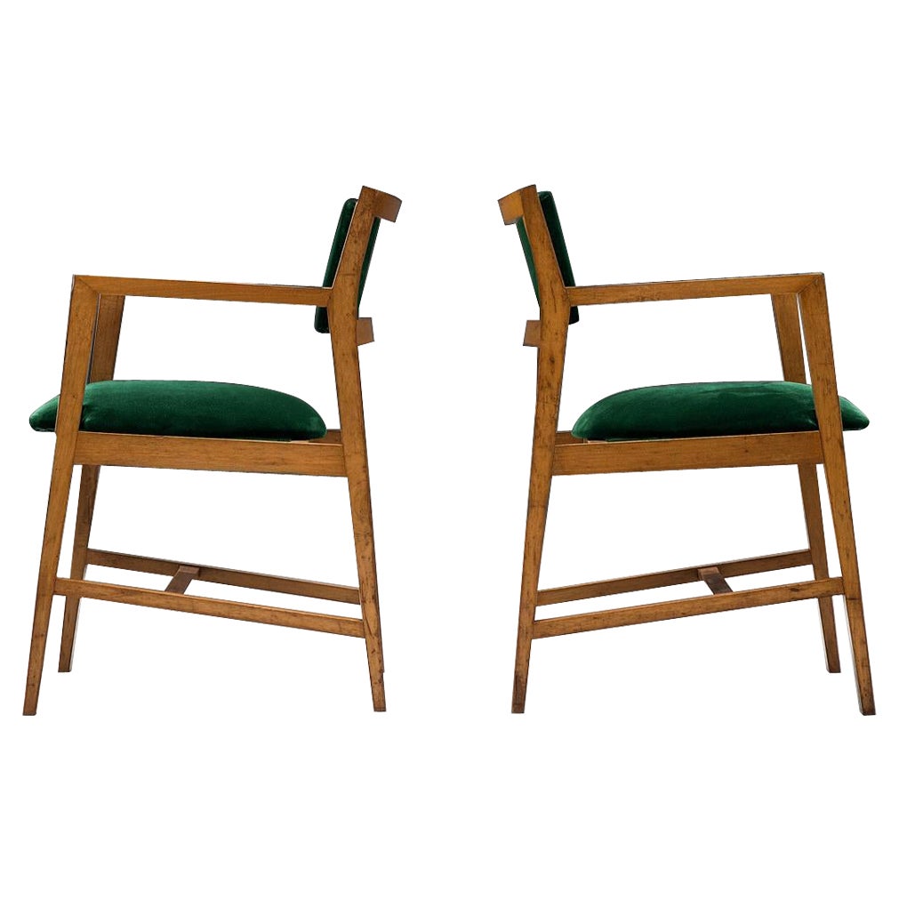 Edward Wormley Pair of Armchairs in Green Velvet Upholstery For Sale