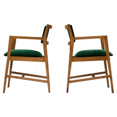 Edward Wormley Pair of Armchairs in Green Velvet Upholstery