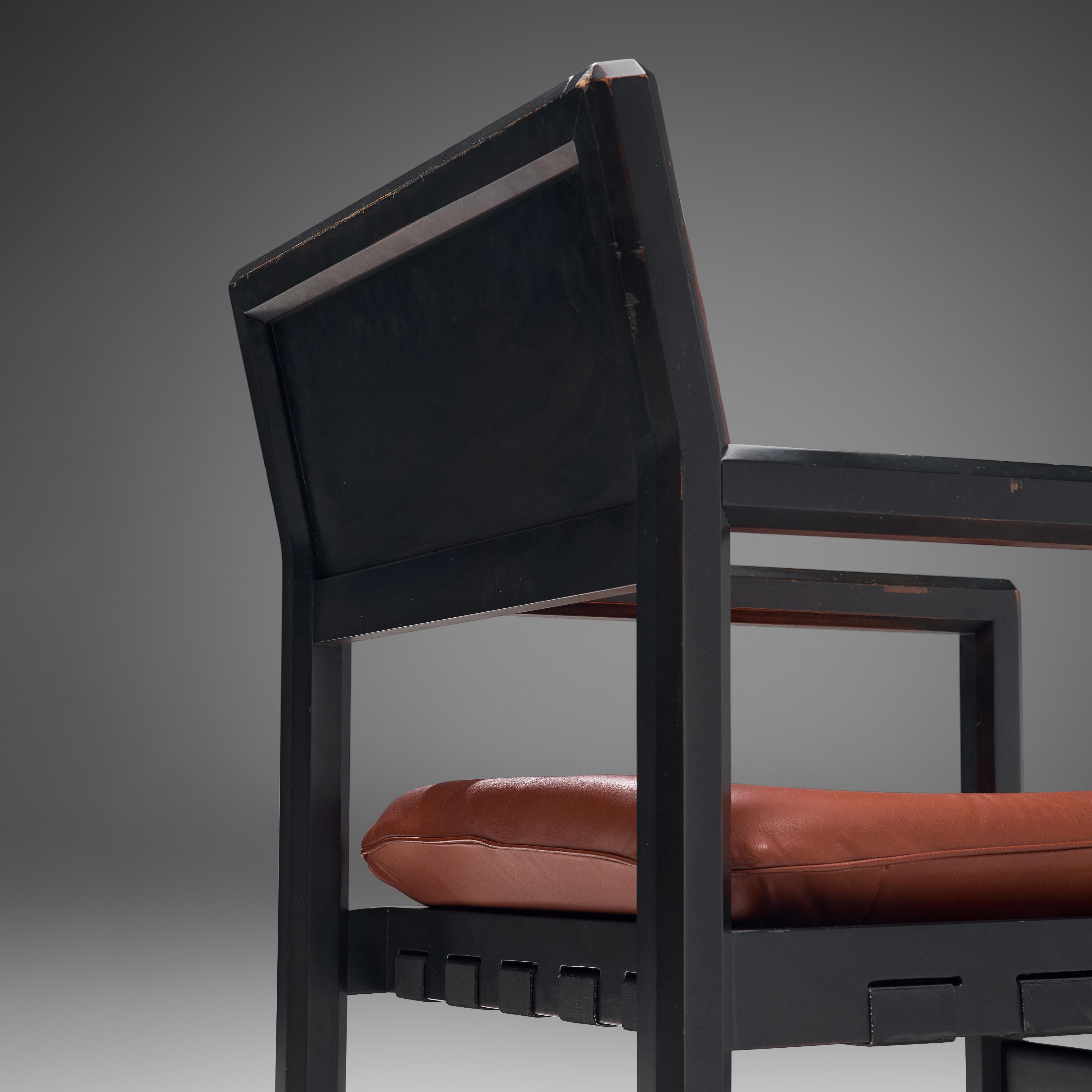Mid-Century Modern Edward Wormley paire de chaises de salle à manger en cuir rouge en vente