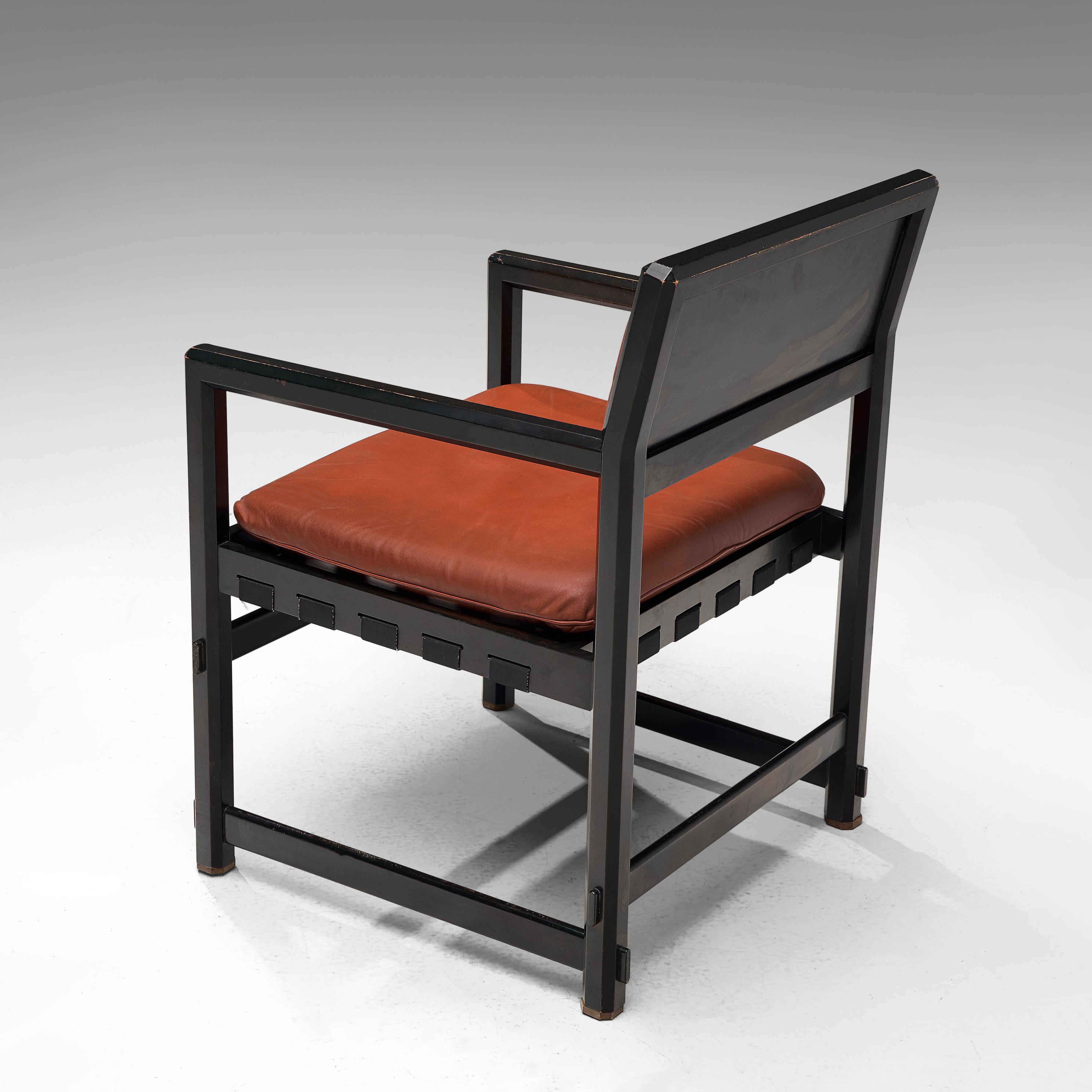 Cuir Edward Wormley paire de chaises de salle à manger en cuir rouge en vente