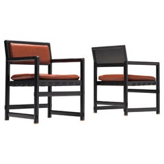 Edward Wormley paire de chaises de salle à manger en cuir rouge