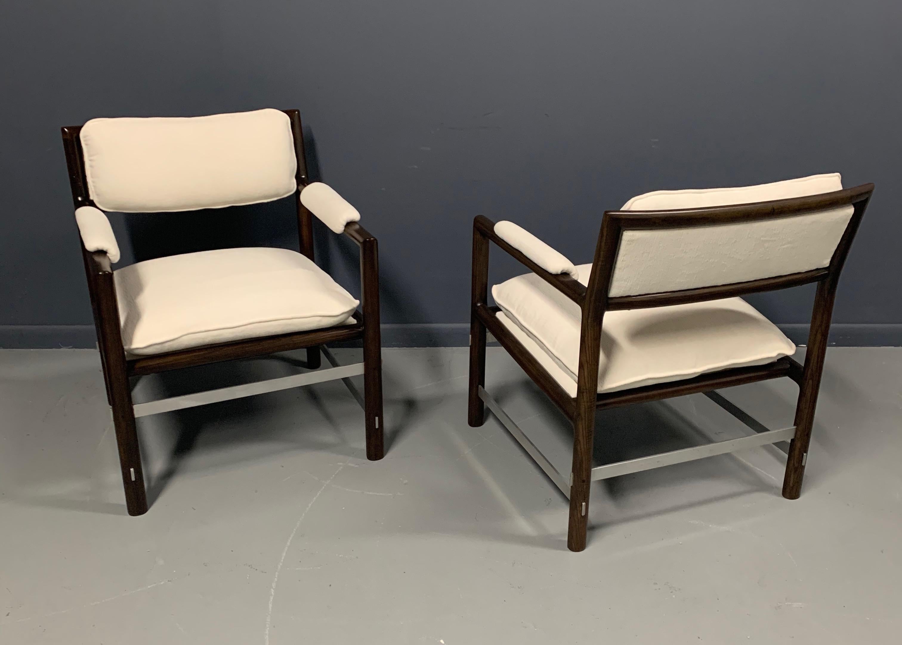Mahogany Edward Wormley Pair of Outstanding Armchairs for Dunbar in Velvet Mid Century