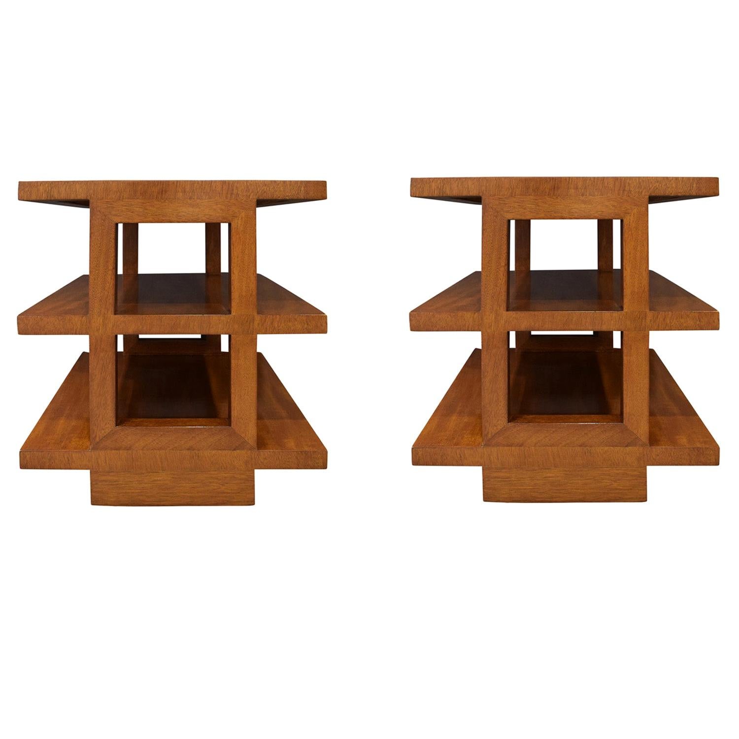 Edward Wormley Pair of Rare 3-Tier End Tables 1944 'Signed'
