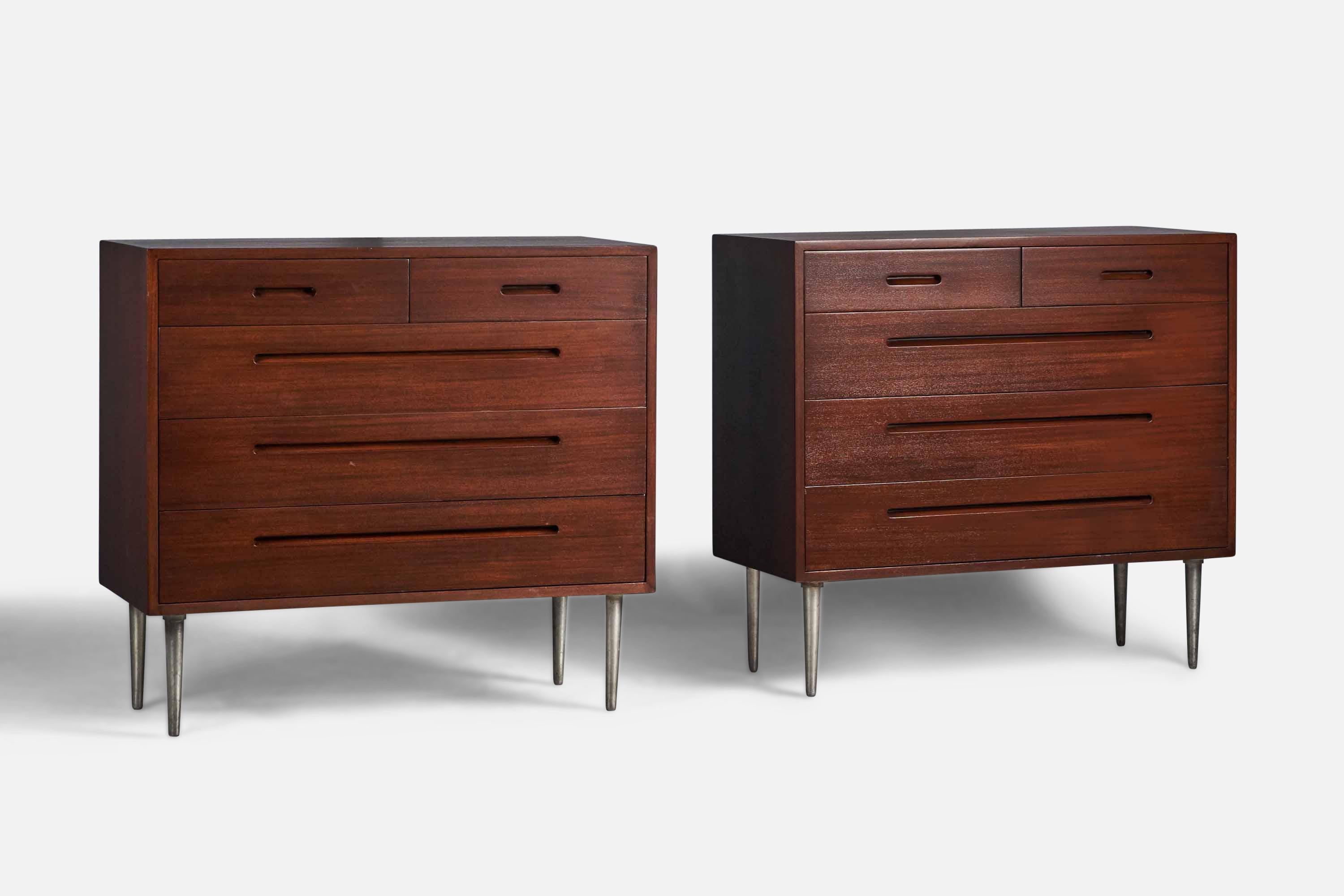 American Edward Wormley, Pair of Rare Dressers, Walnut, Steel, Dunbar, America, 1950s For Sale