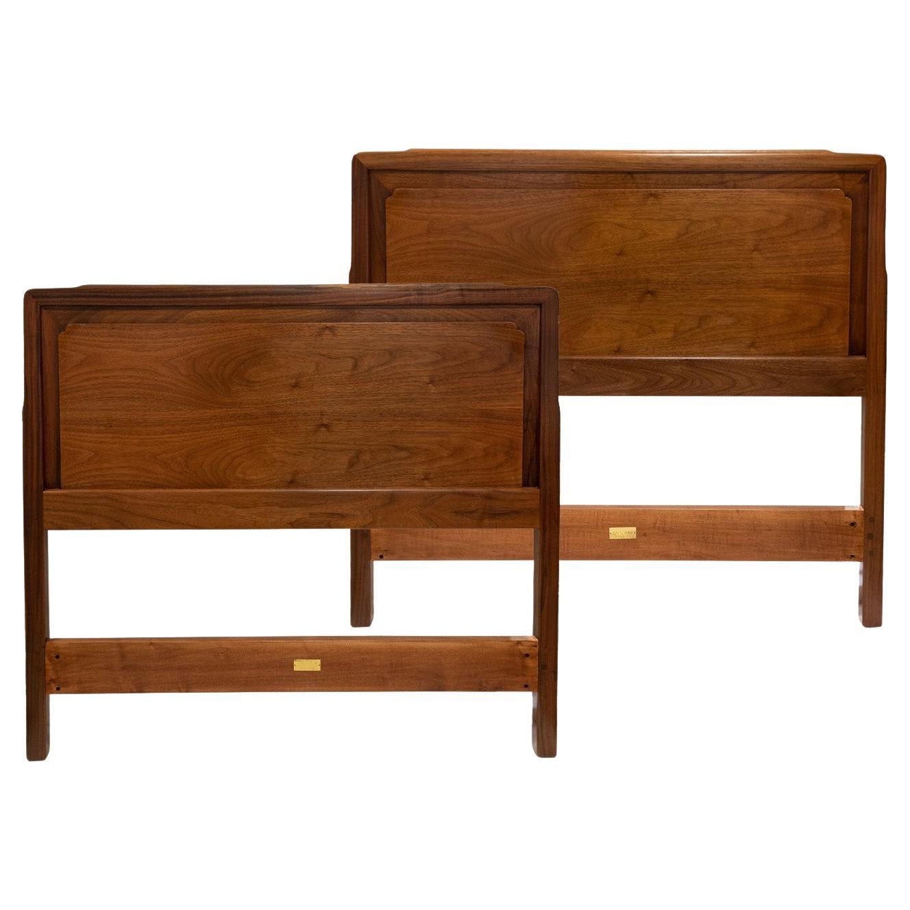 Edward Wormley Pair of Rare Twin Headboards in Sculpted Walnut 1957, 'Signed' For Sale