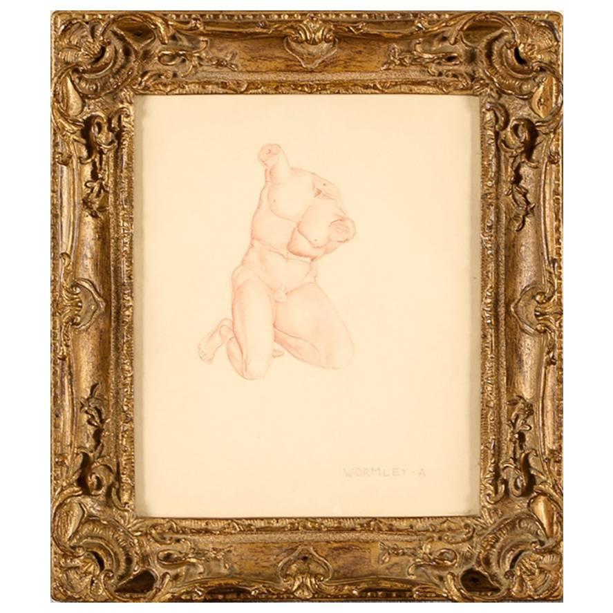 Edward Wormley, Rare Sanguine Drawing Classical Nude Male