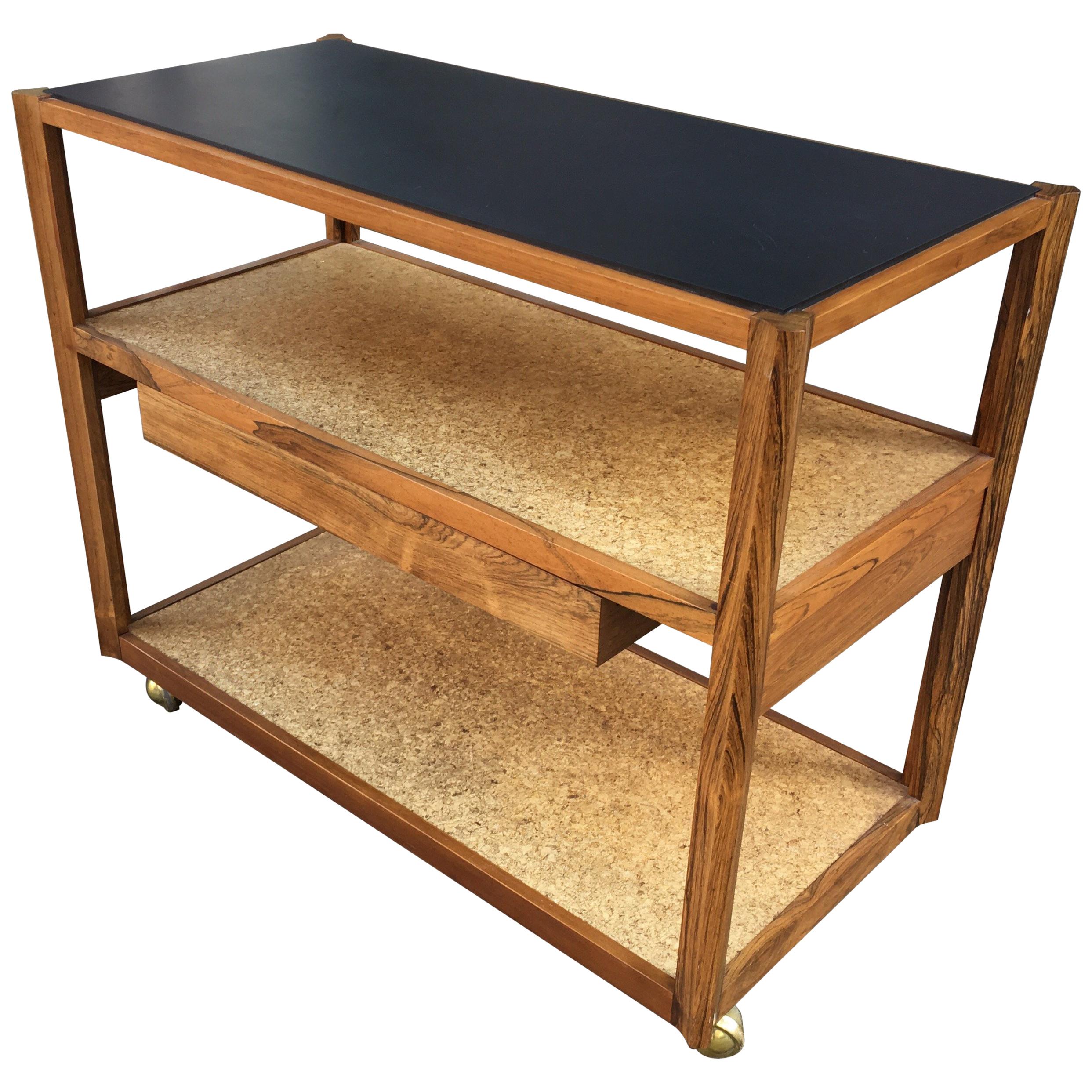 Edward Wormley Rosewood, Cork and Slate Rolling Cart