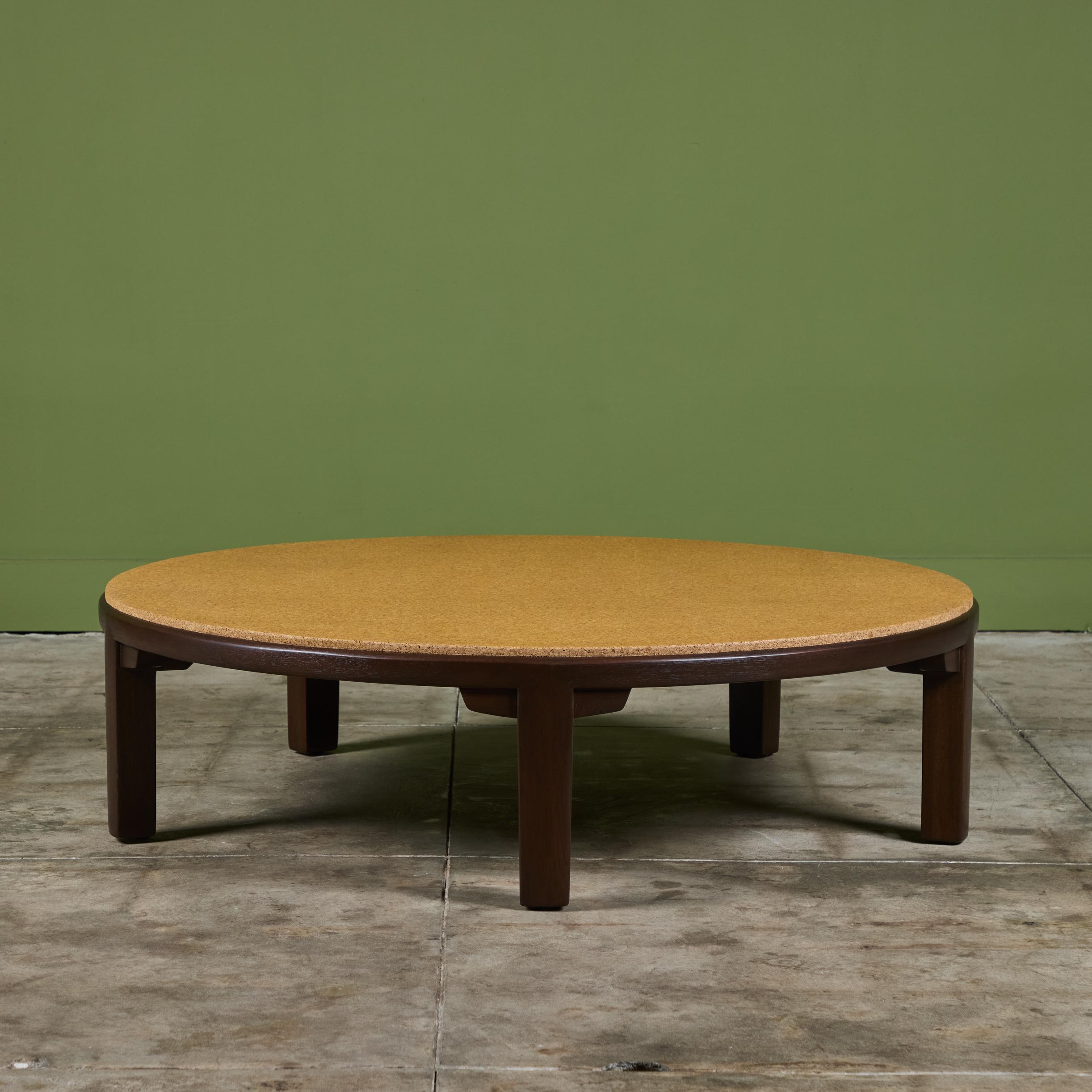 Mid-Century Modern Edward Wormley Round Cork Top Coffee Table for Dunbar For Sale