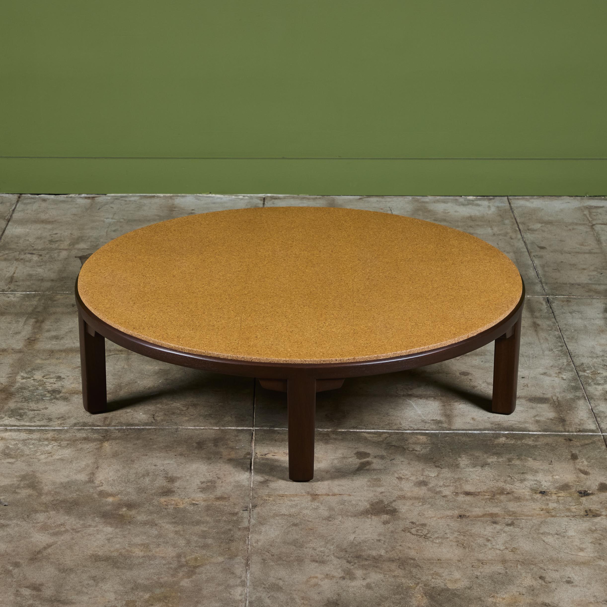 Edward Wormley Round Cork Top Coffee Table for Dunbar In Excellent Condition For Sale In Los Angeles, CA